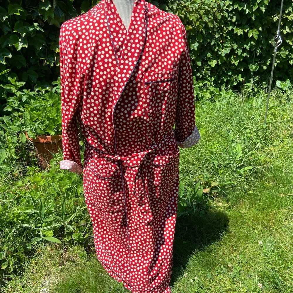 Polka Dot Flannel Bathrobe- vintage 90's - Picture 5 of 5